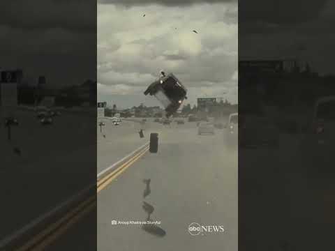 Vehicle flips after being hit by flying tire | ABC News