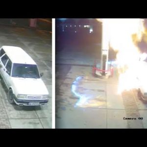 Automobile Explodes at Gasoline Region After Driver Lights Cigarette